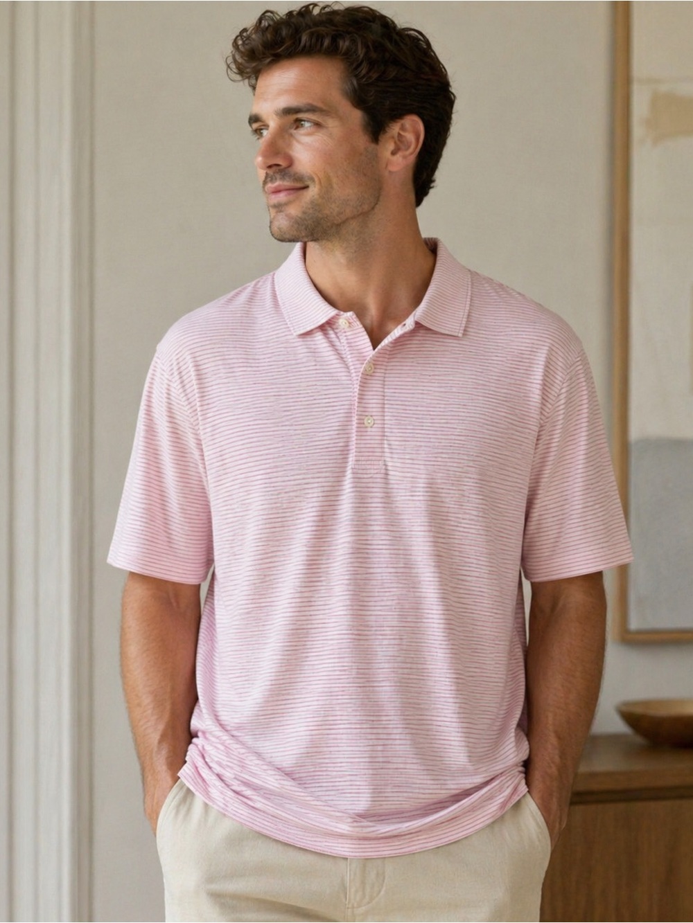 Peter Millar Pink Striped SS Polo Size XL